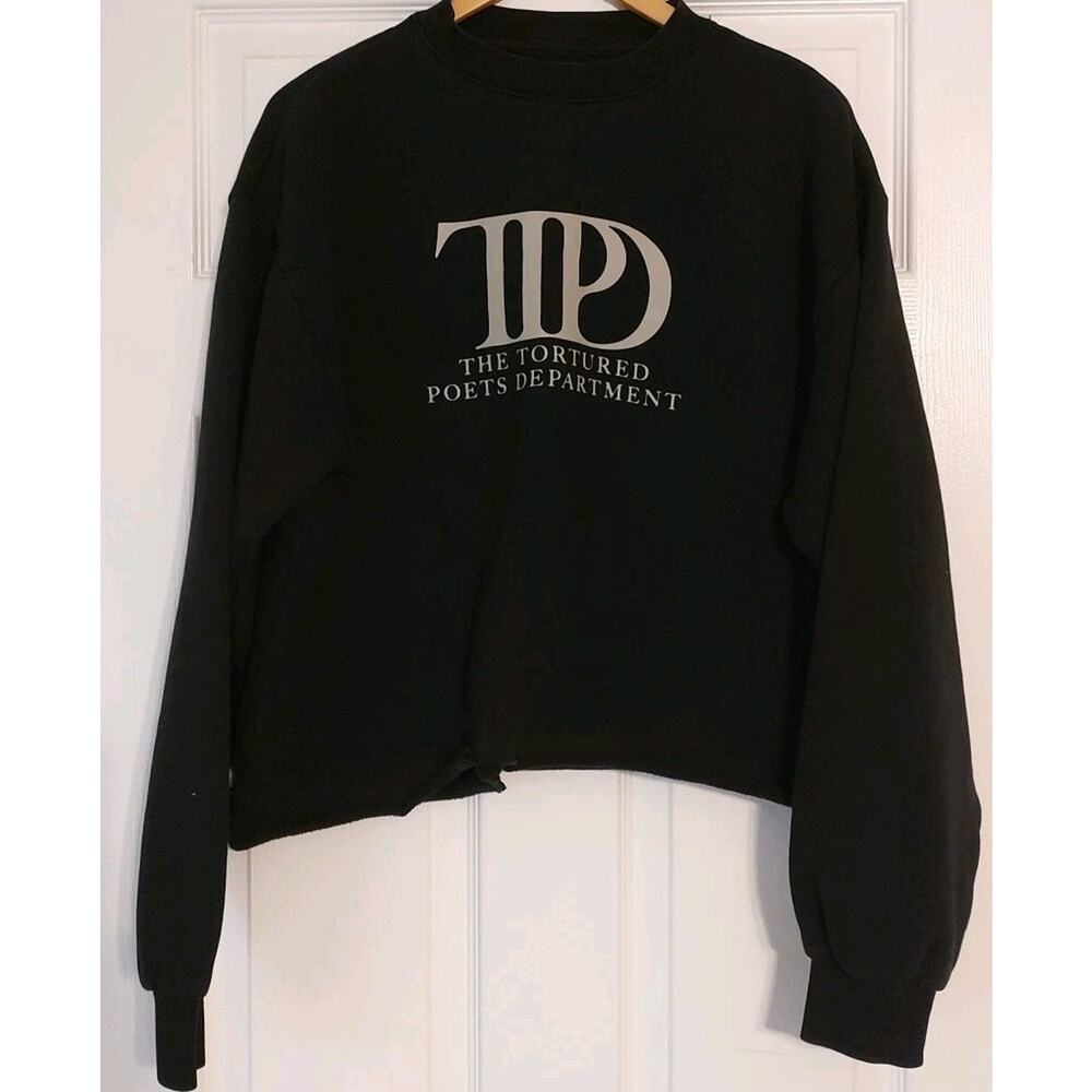 Women Taylor Swift Official The Tortured Poets Department Black Crewneck - Large - Picture 1 of 5